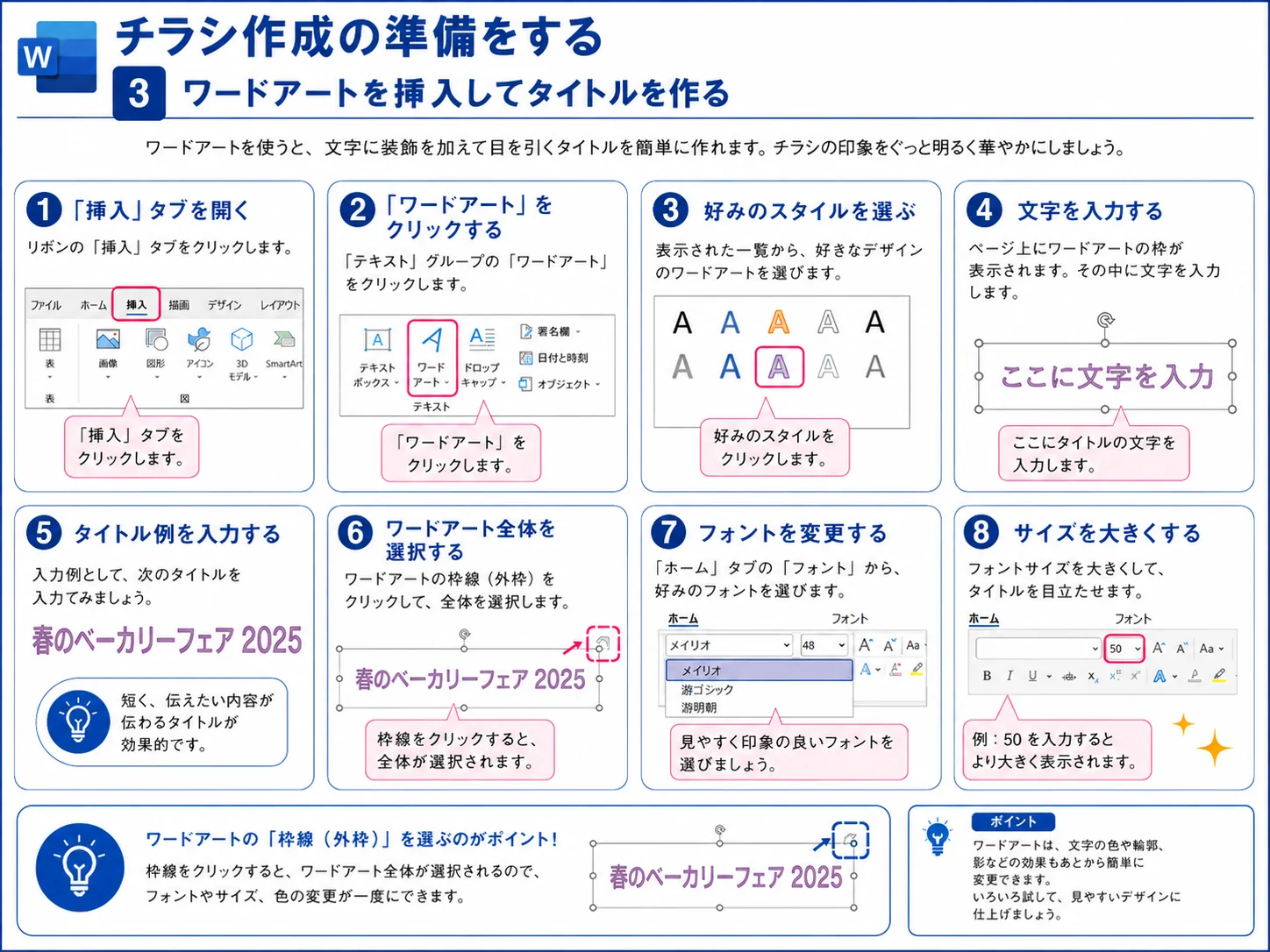 Wordでワードアートを挿入してチラシのタイトルを作る手順
